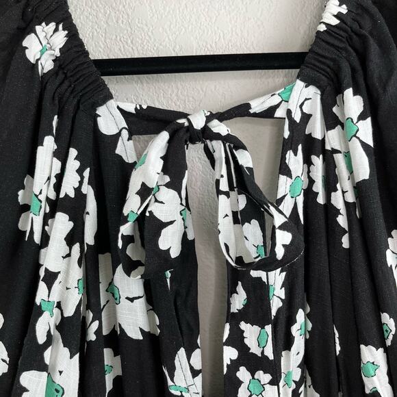 Topshop Black Daisy Floral Linen Long Sleeve V-Neck Short Romper 8/10 Medium NWT - Picture 10 of 14